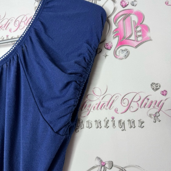 Pretty good dress milkmaid ruffle frilly bottom puff sleeves navy blue cute y2k - Picture 5 of 12